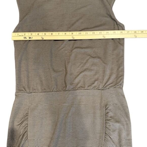 Athleta Micro Striped Westwood Dress Taupe White Ruched Sleeveless Oversized XS - Picture 9 of 11
